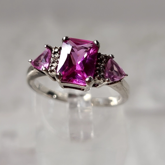 Pink Sapphire with Diamond Accent Ring - Picture 1 of 15